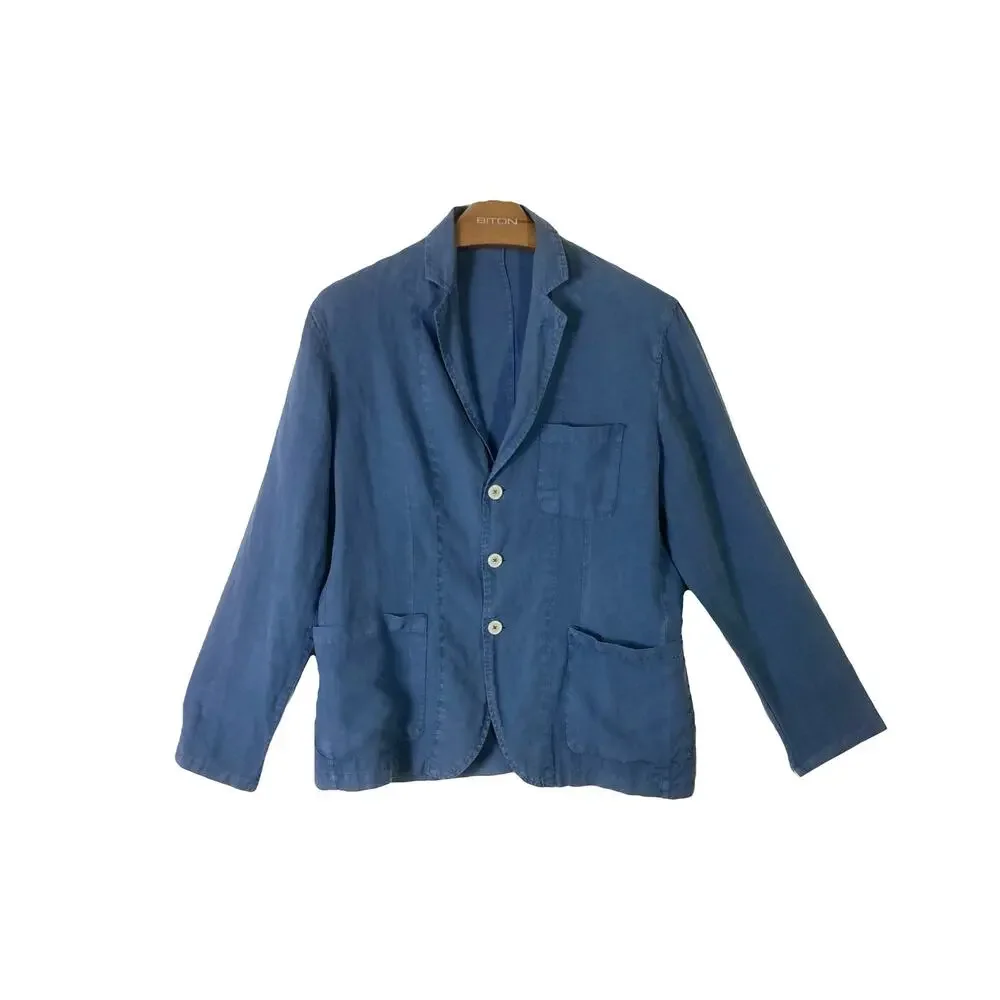 BOGGI MILANO Blazer Mens XXL Linen Navy Pearl Buttons 3 Pocket Single Breasted